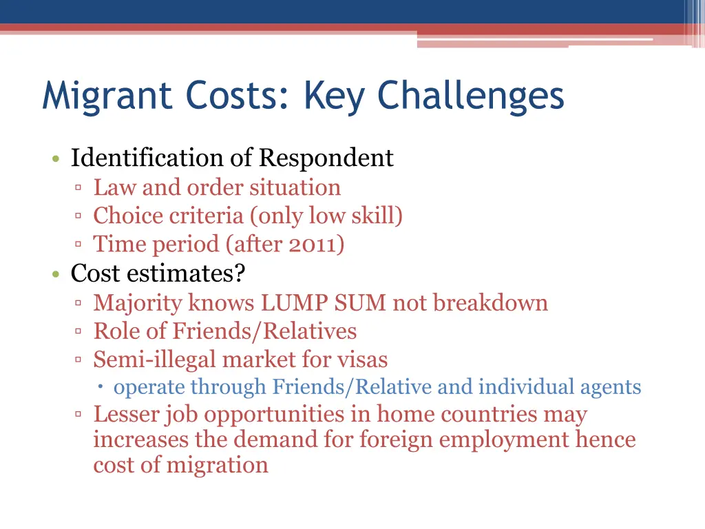 migrant costs key challenges