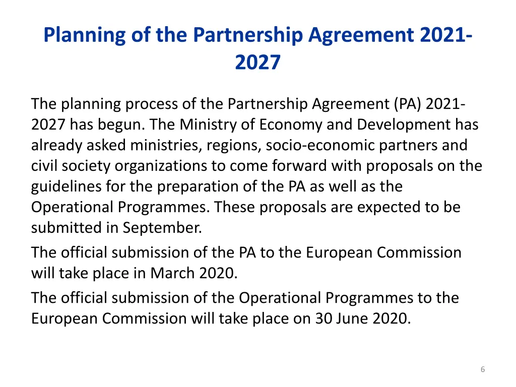 planning of the partnership agreement 2021 2027