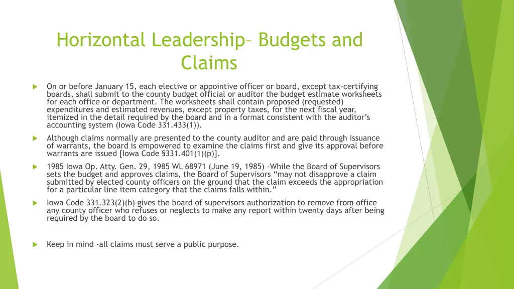 horizontal leadership budgets and claims