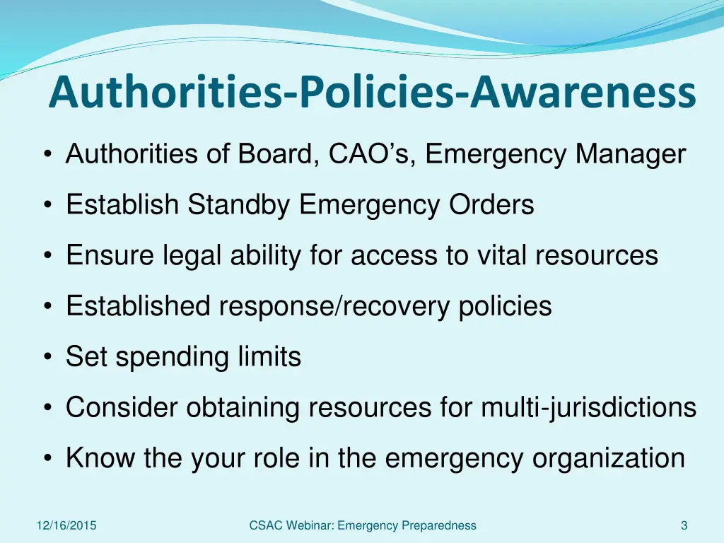 authorities policies awareness