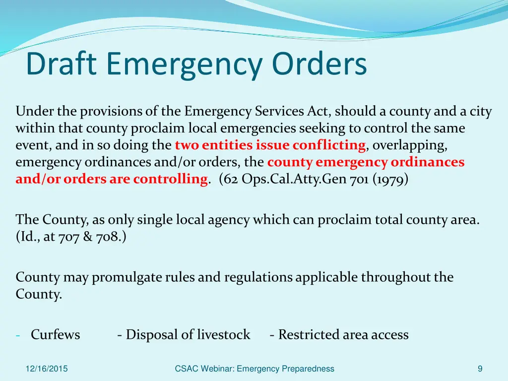 draft emergency orders