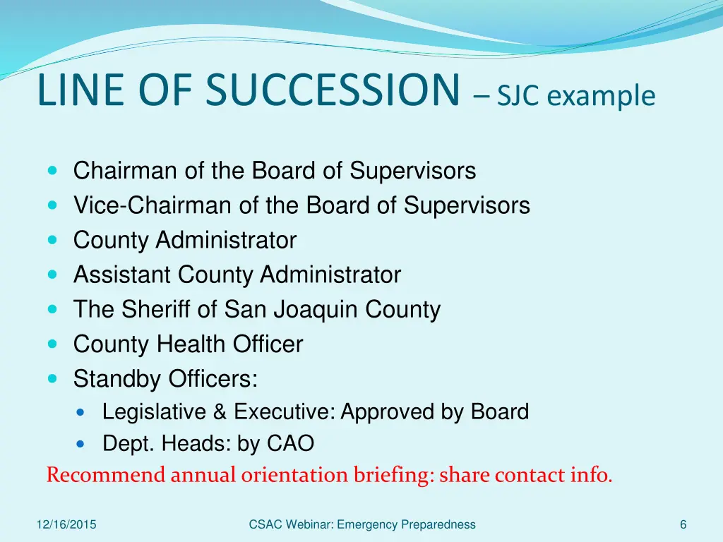 line of succession sjc example