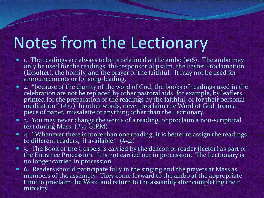 notes from the lectionary