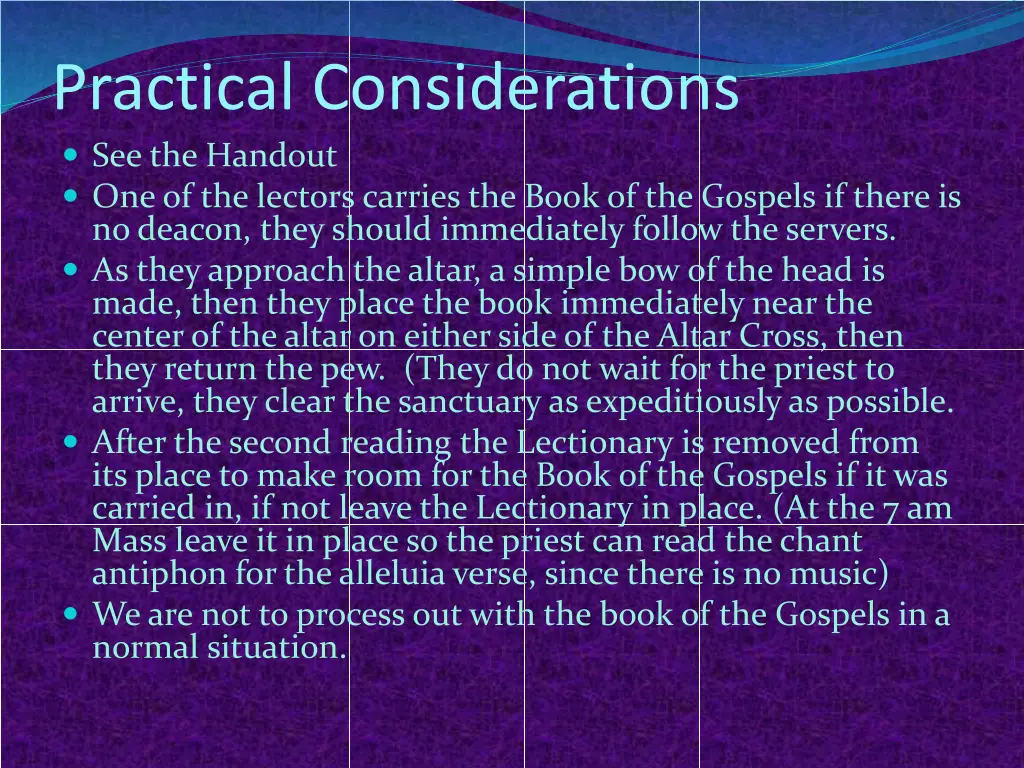 practical considerations see the handout