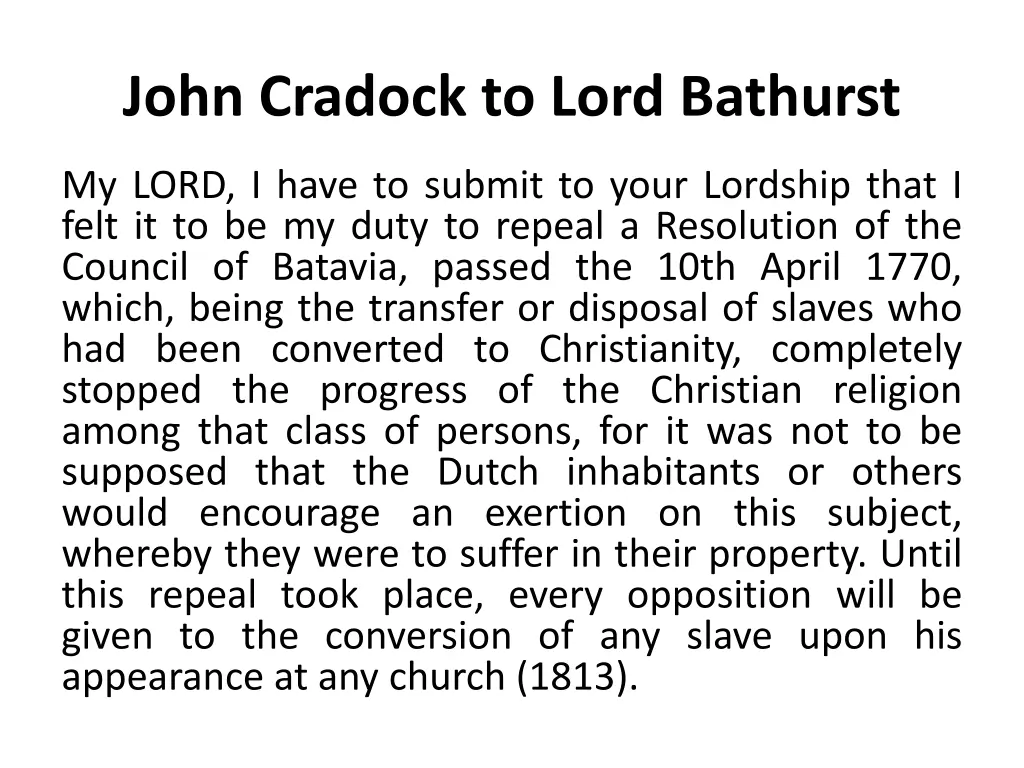 john cradock to lord bathurst