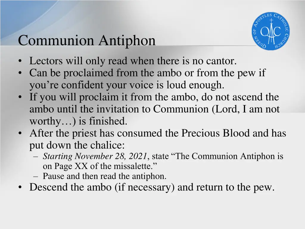 communion antiphon lectors will only read when