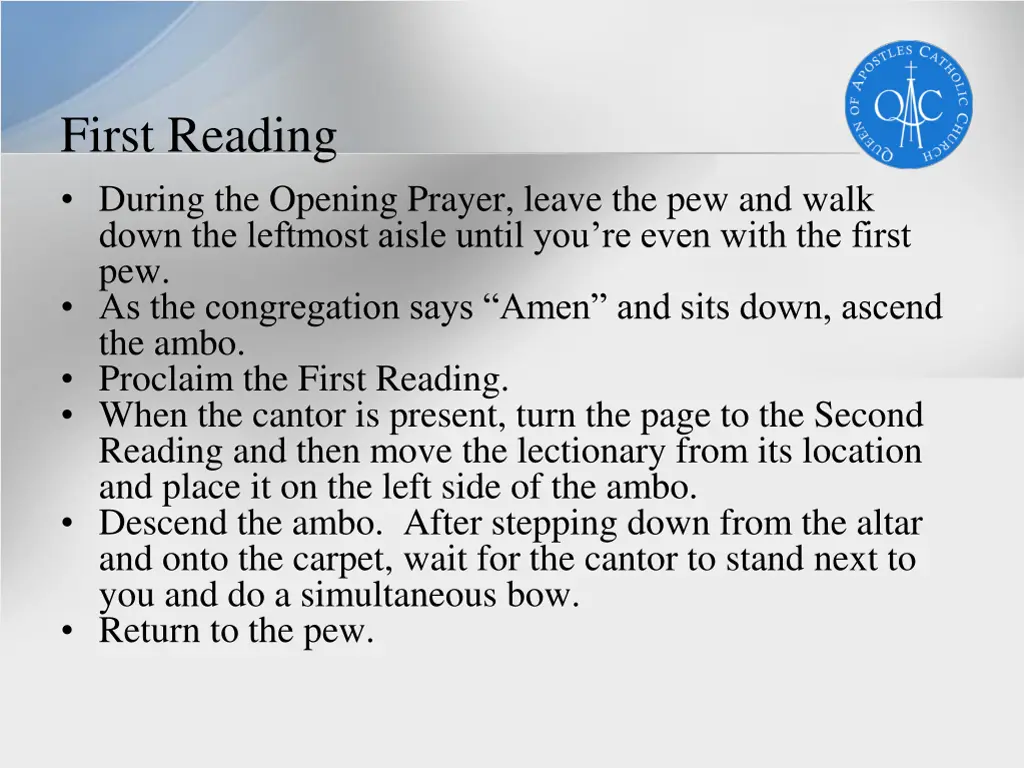 first reading during the opening prayer leave