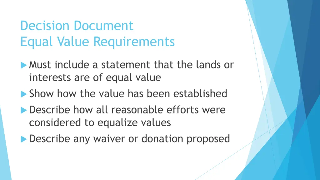 decision document equal value requirements