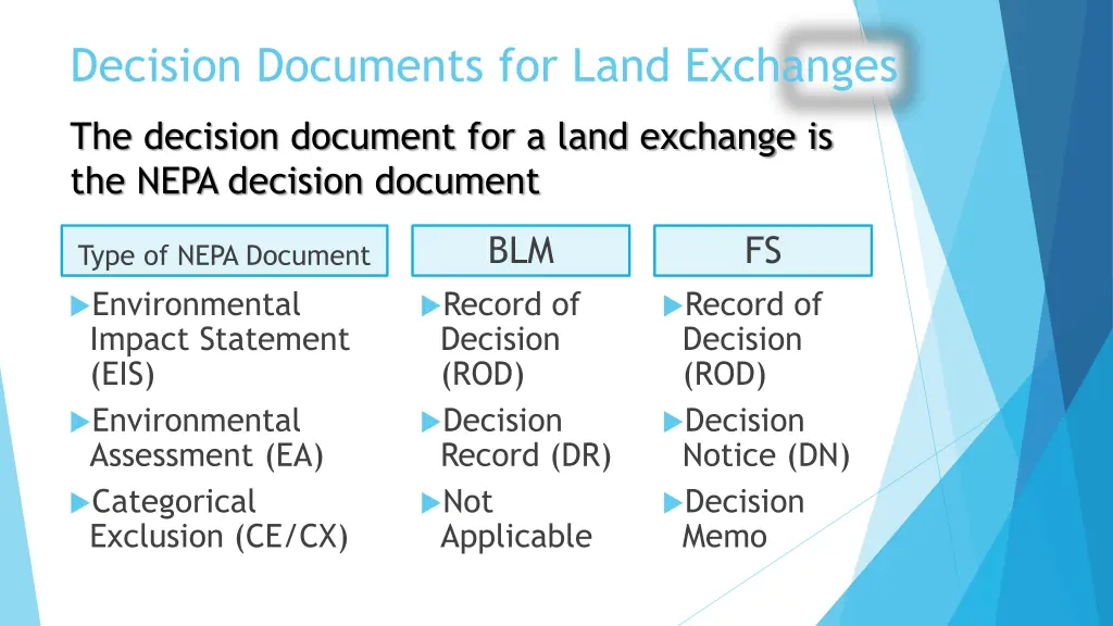 decision documents for land exchanges