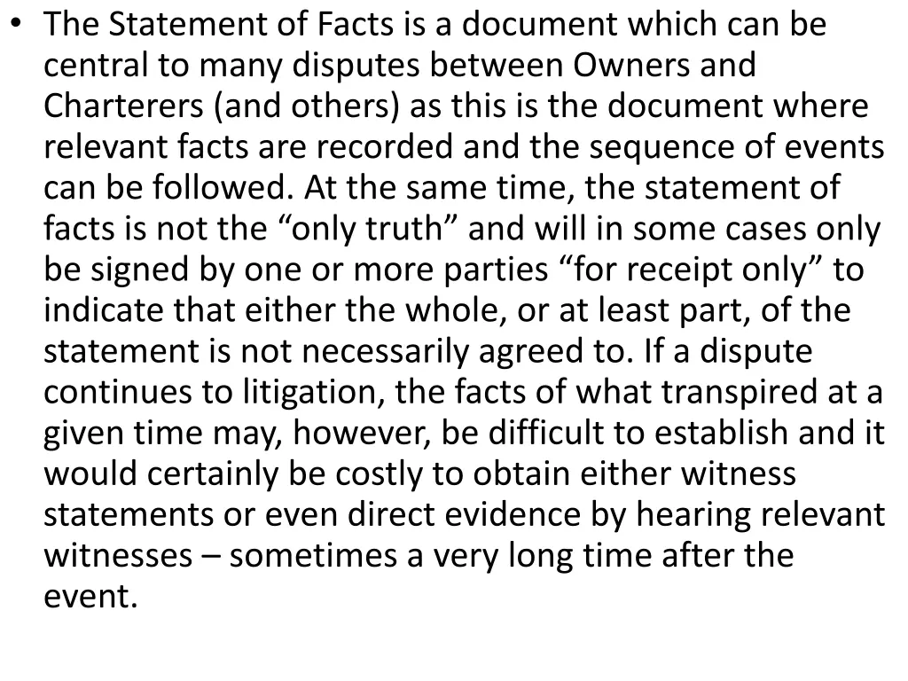 the statement of facts is a document which