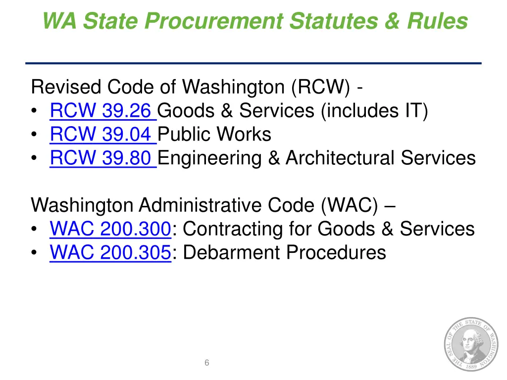 wa state procurement statutes rules