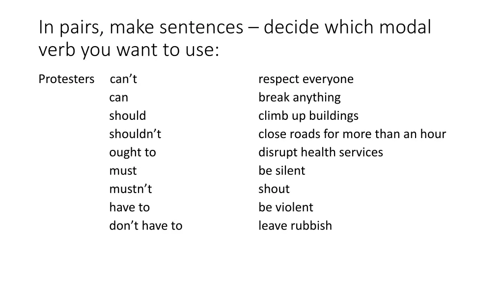 in pairs make sentences decide which modal verb