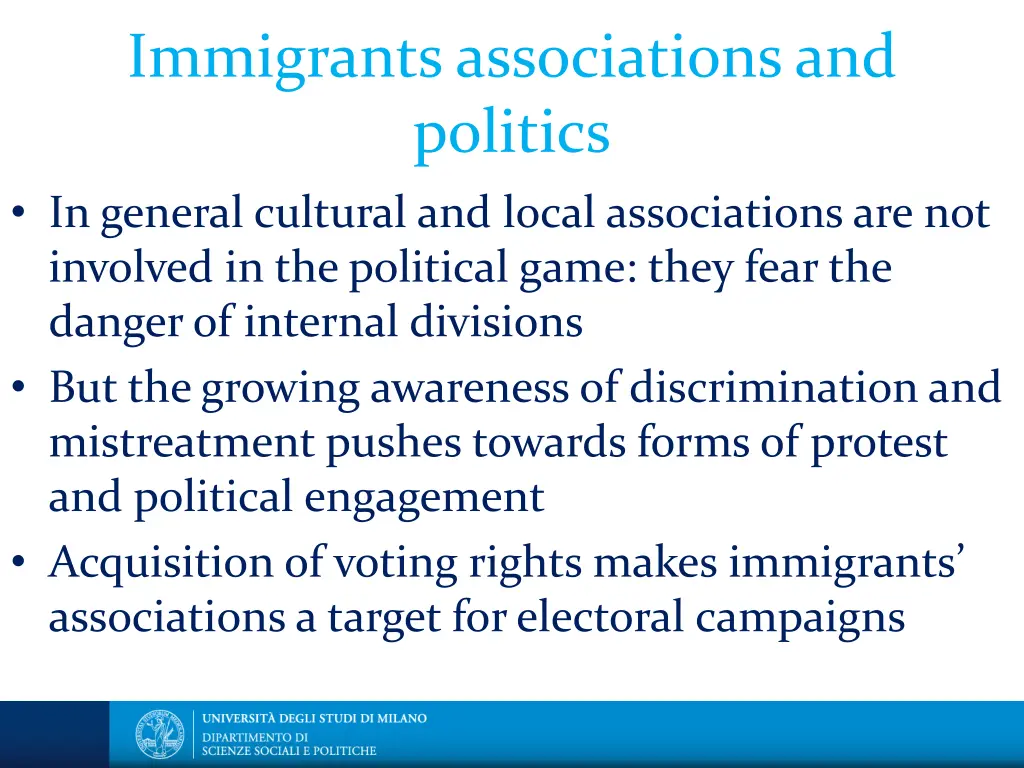 immigrants associations and politics in general