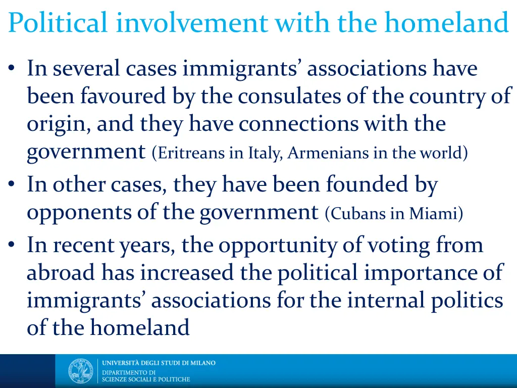 political involvement with the homeland