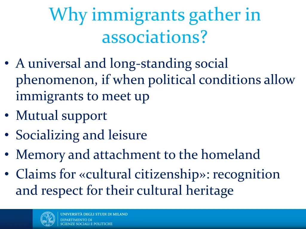 why immigrants gather in associations