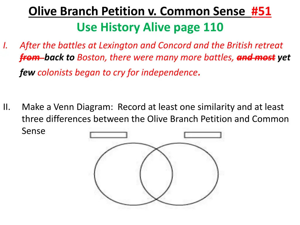 olive branch petition v common sense