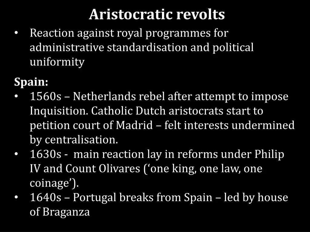 aristocratic revolts reaction against royal