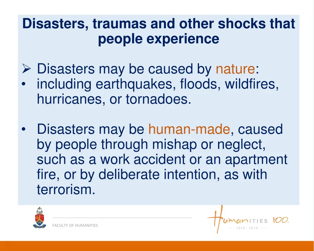 disasters traumas and other shocks that people