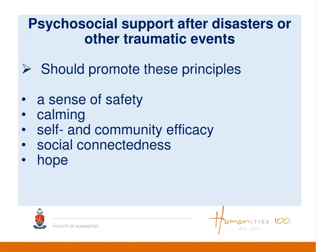 psychosocial support after disasters or other