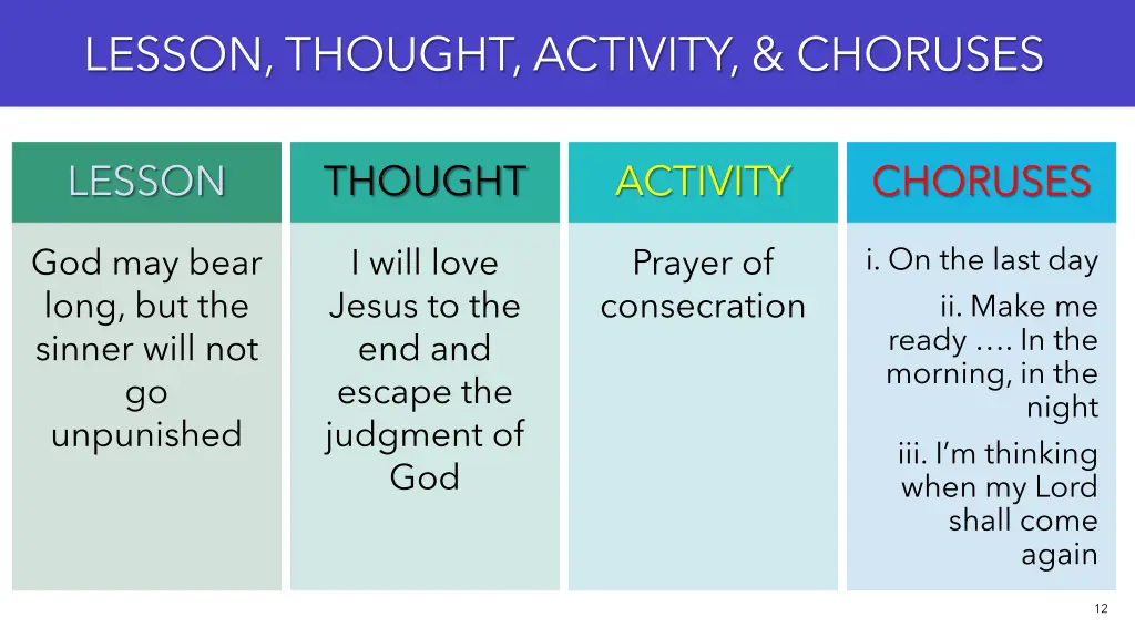 lesson thought activity choruses