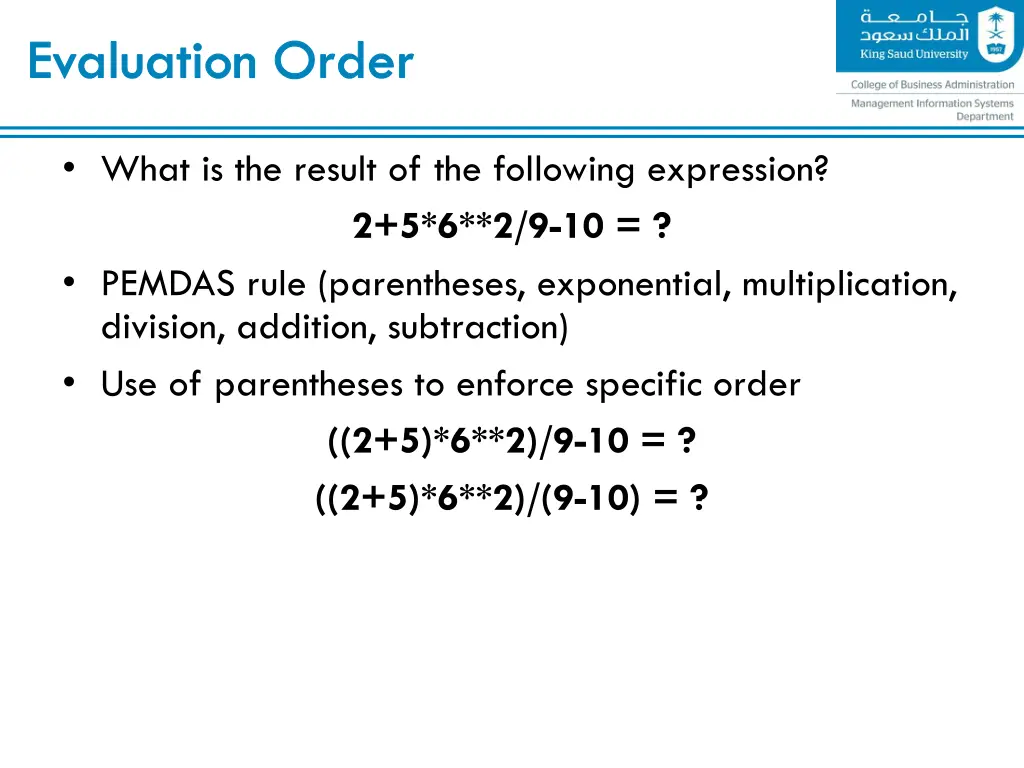 evaluation order