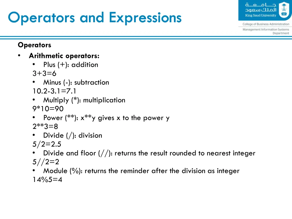 operators and expressions