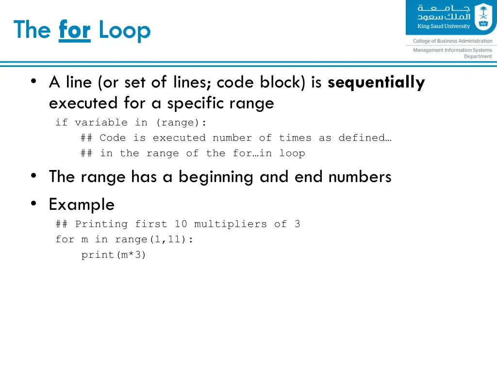 the for loop