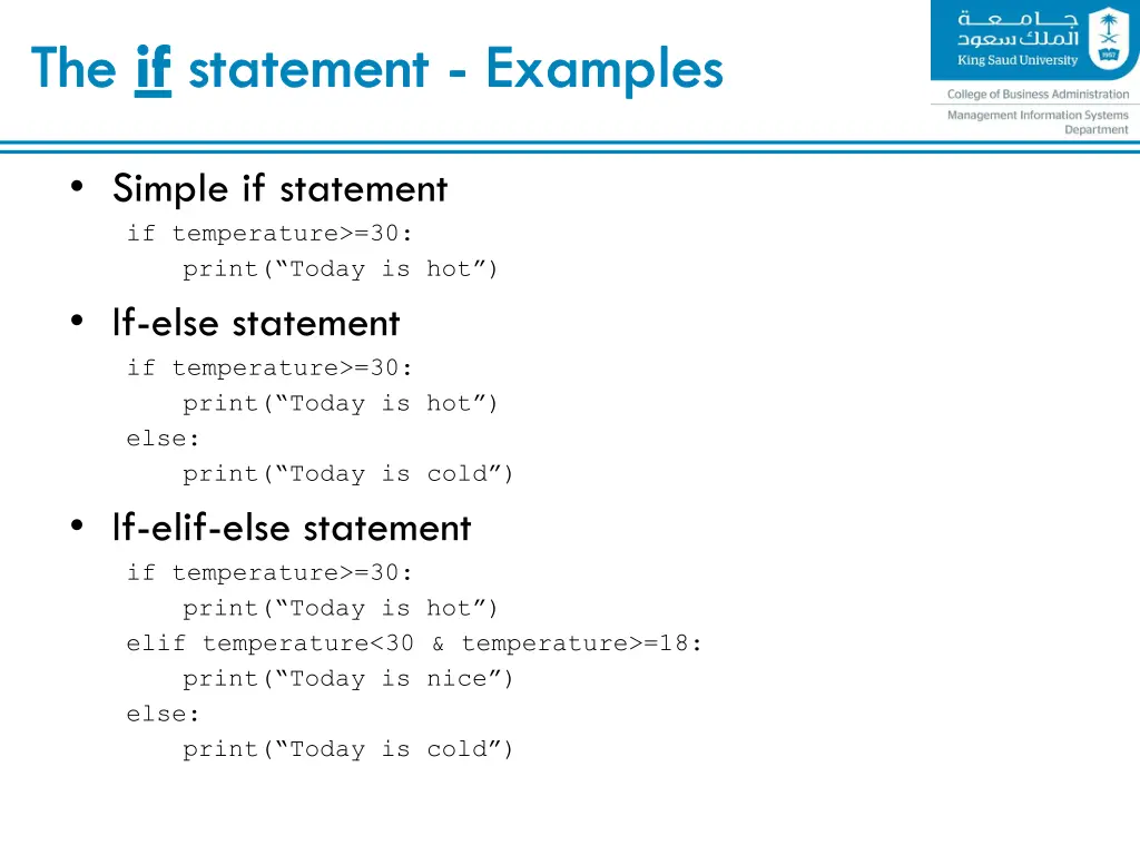 the if statement examples