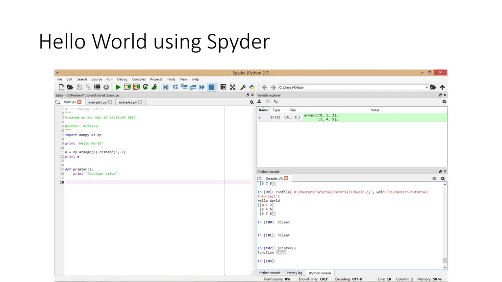 hello world using spyder