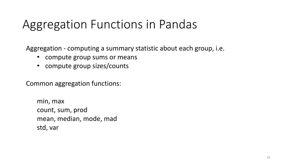 aggregation functions in pandas