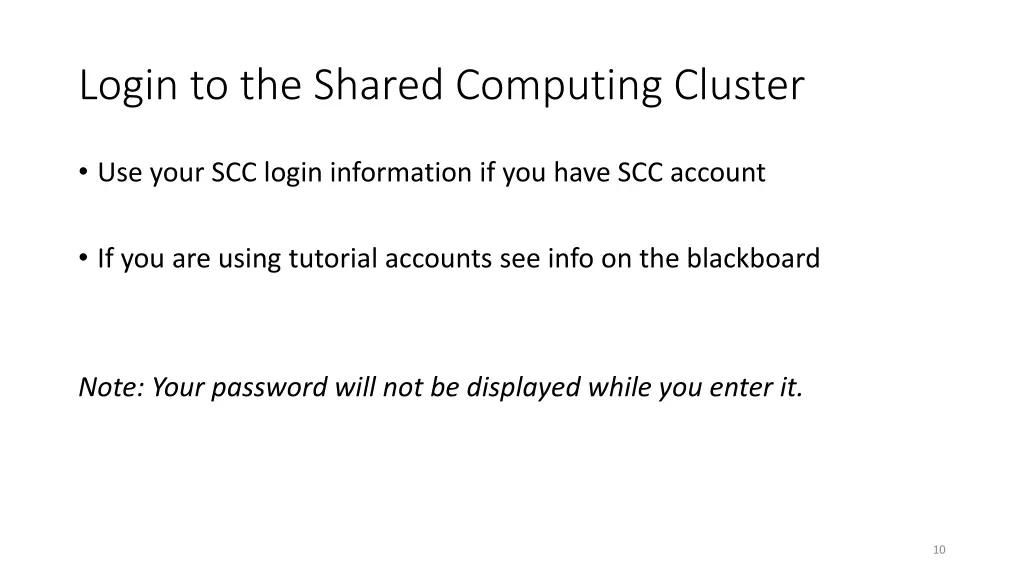 login to the shared computing cluster