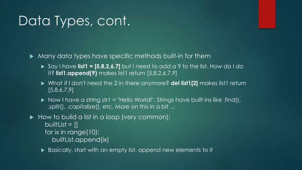 data types cont