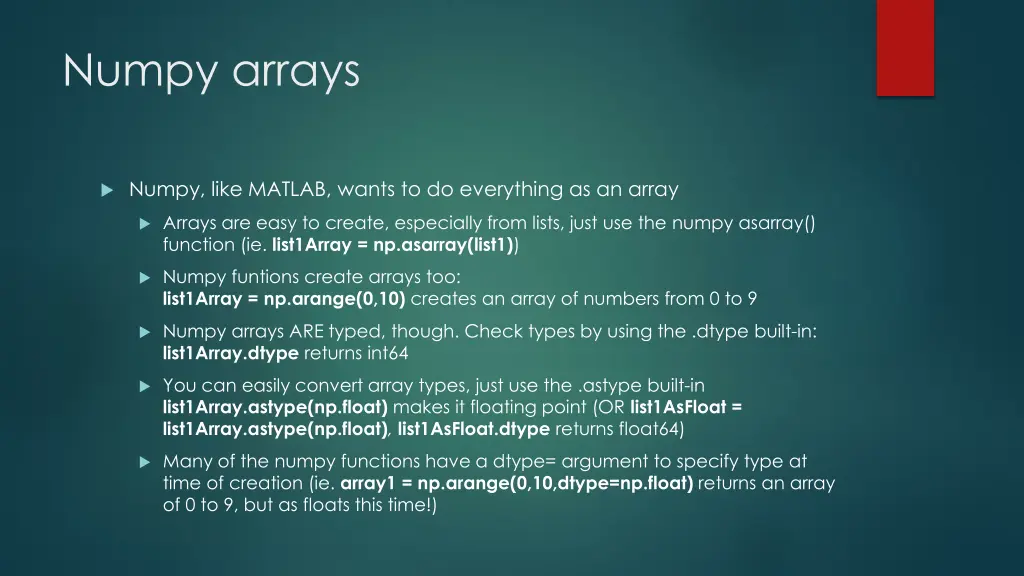 numpy arrays