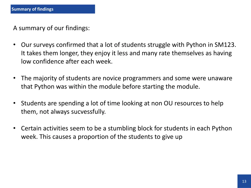 summary of findings