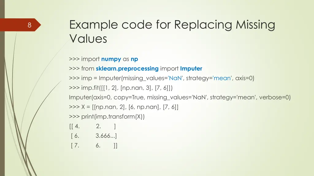 example code for replacing missing values