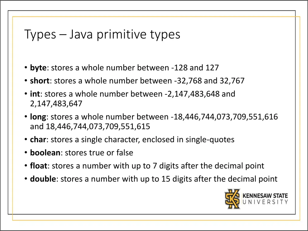 types java primitive types