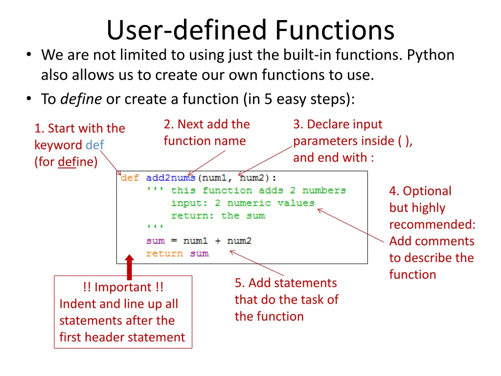 user defined functions we are not limited