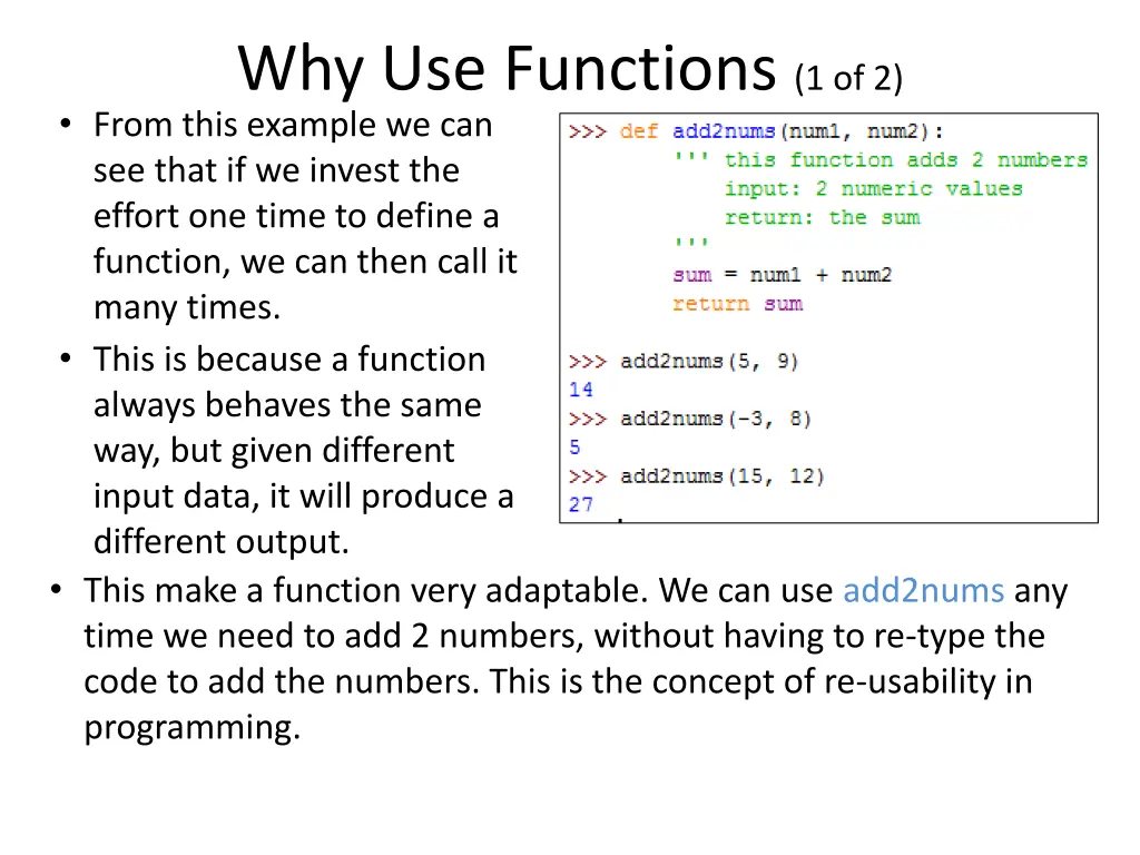 why use functions 1 of 2 from this example