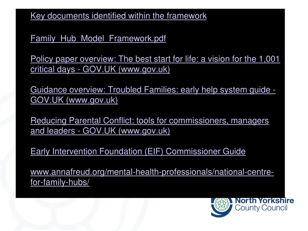 key documents identified within the framework