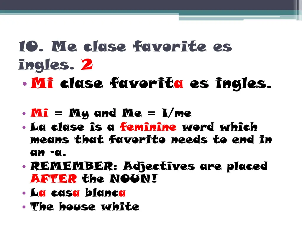 10 me clase favorite es ingles 2 mi clase