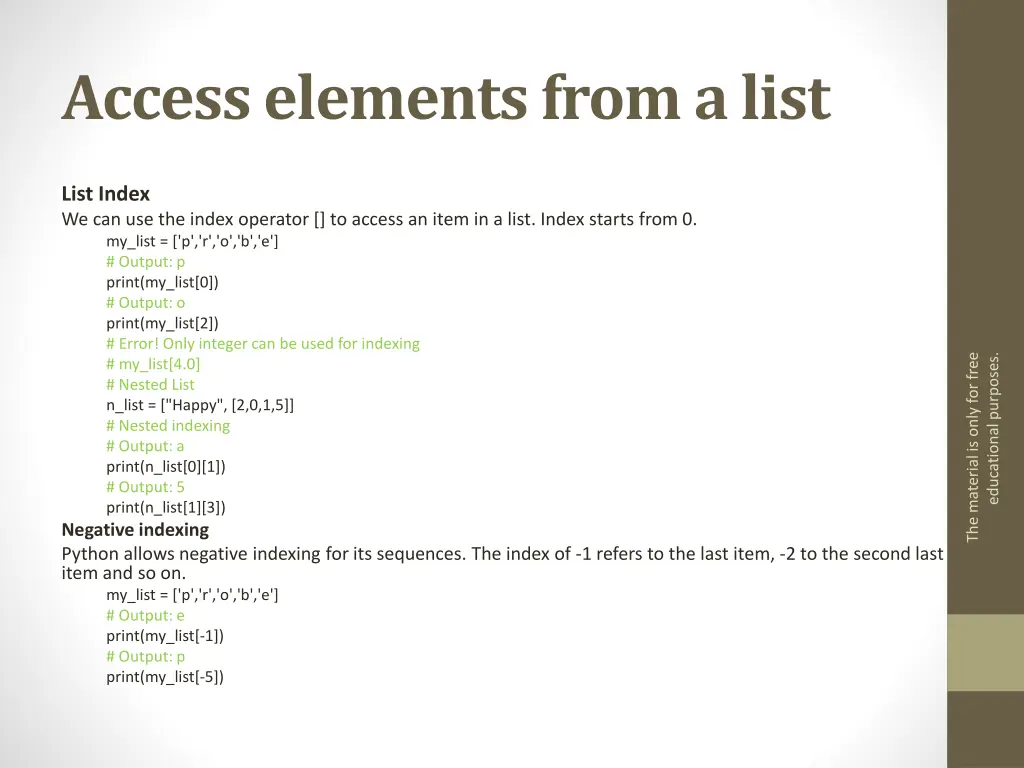 access elements from a list