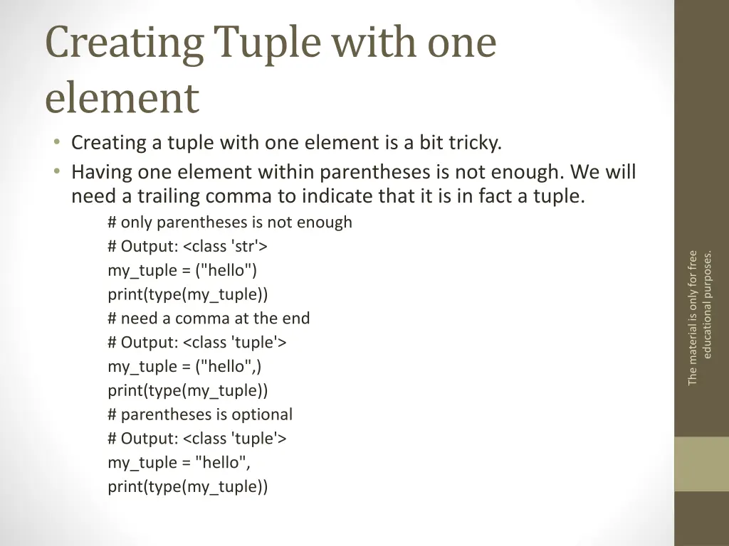 creating tuple with one element creating a tuple