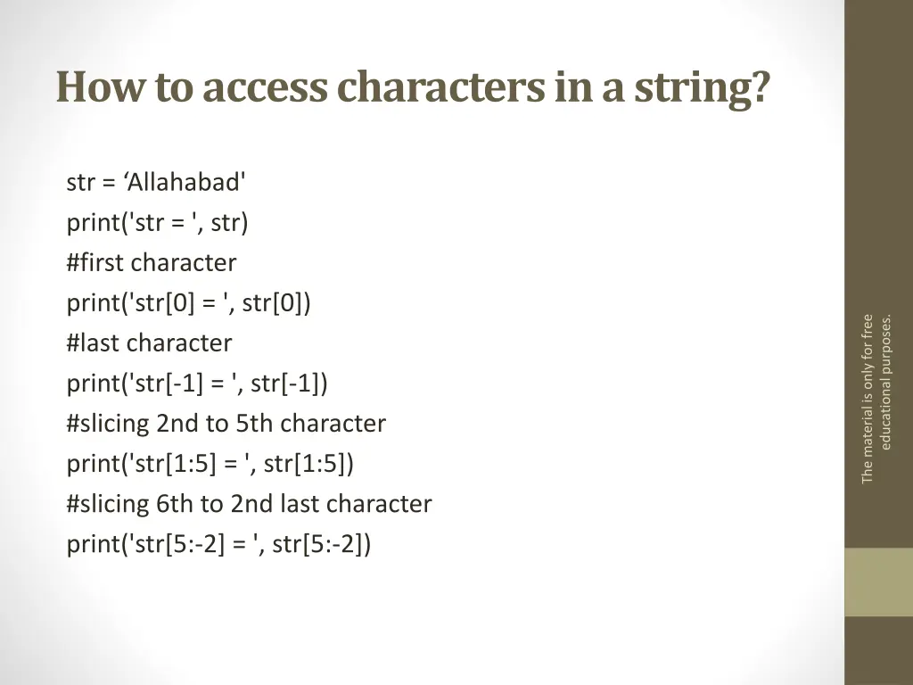 how to access characters in a string