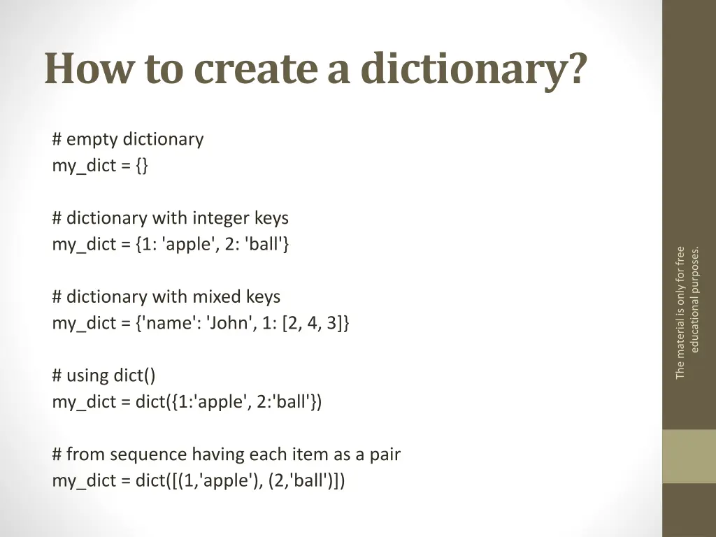 how to create a dictionary