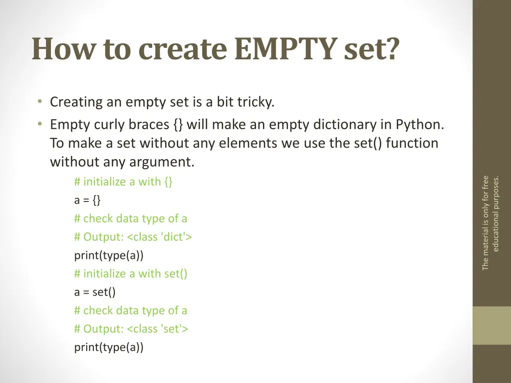 how to create empty set