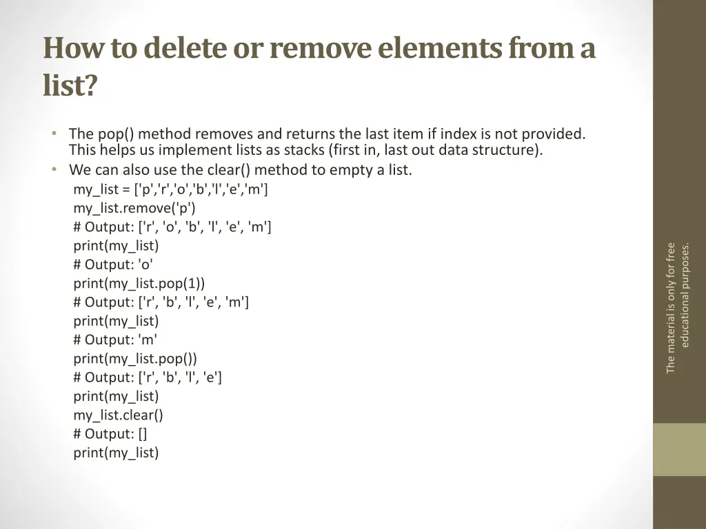 how to delete or remove elements from a list 1