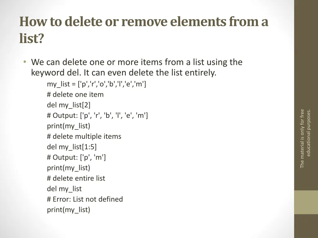 how to delete or remove elements from a list