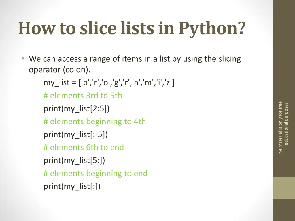 how to slice lists in python