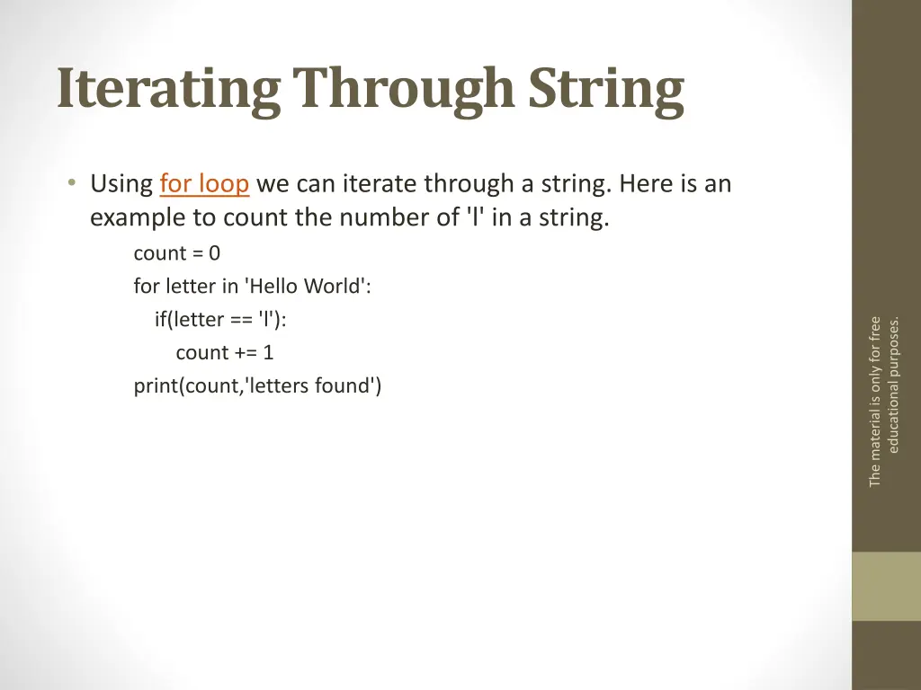 iterating through string