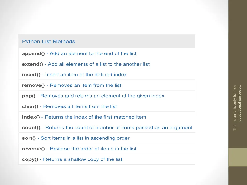 python list methods